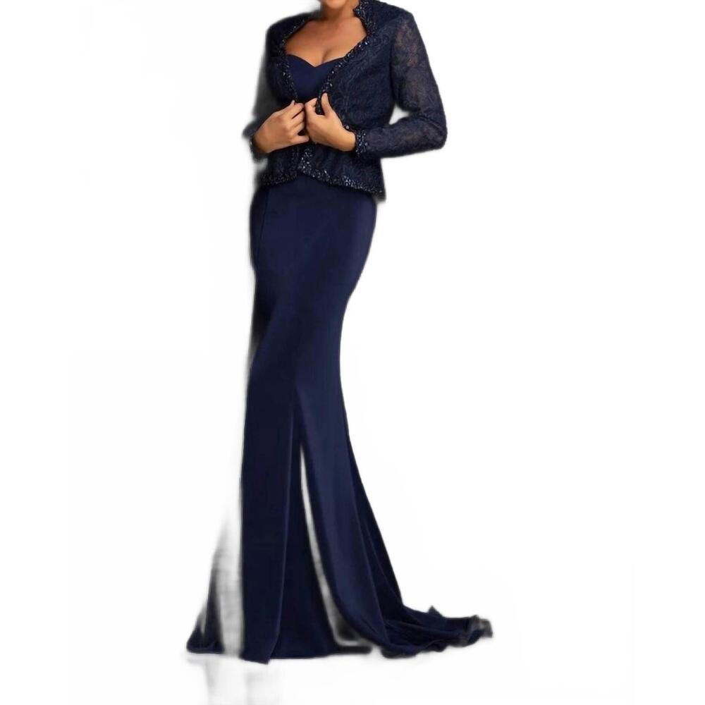 NEW LUCCI LU fit-and-flare gown in navy